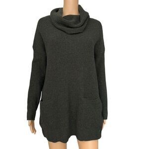 Tahari Long Sweater Tunic Cowl Neck Dark Green Yak Wool blend size M